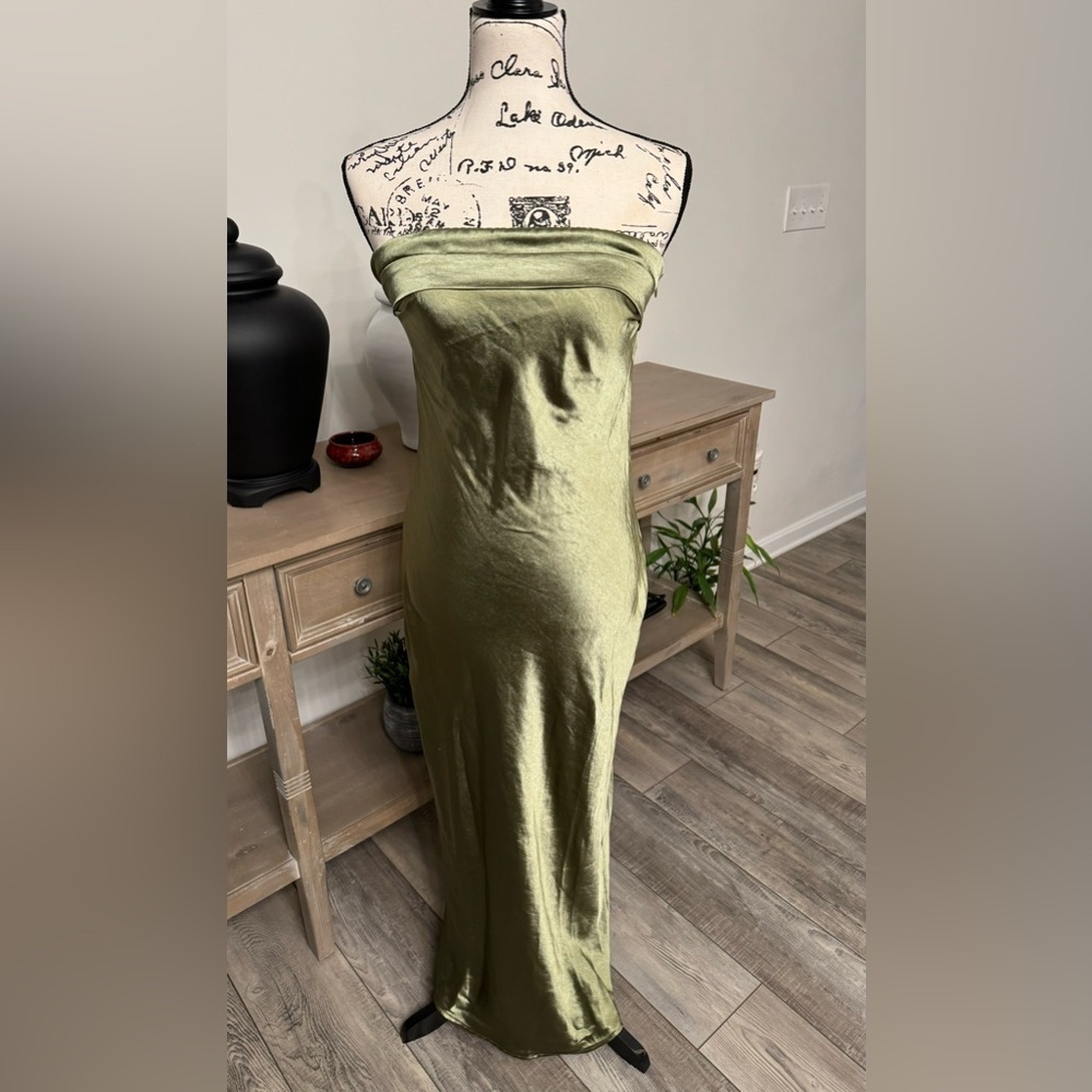 Women’s Satin Silk Low Back Tube Top Maxi Dress